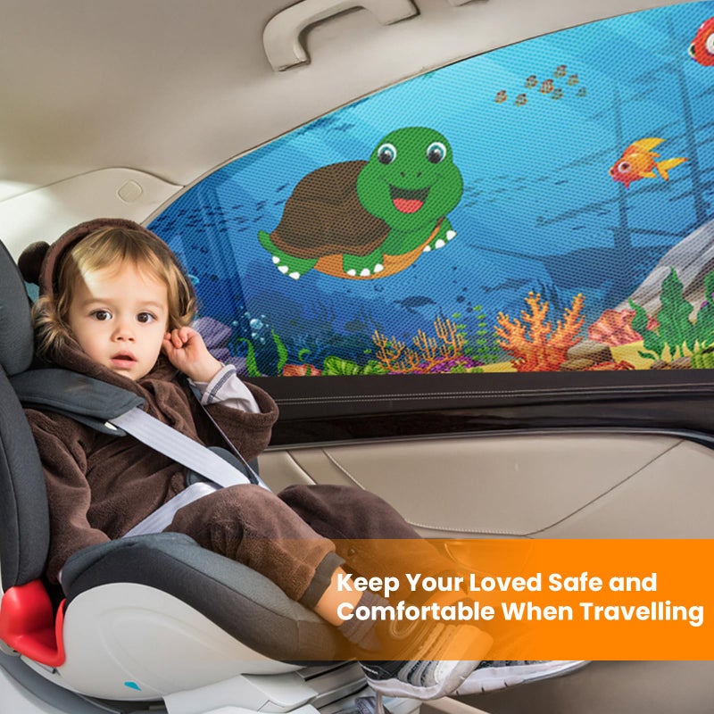 PEMOTech Car Window Shade for Baby: 2 Pack UV Protection Car Side Window Sun Shades Cartoon Animal Design  Universal Stretchable Sun Shades  Privacy Protect for Kids Family Pets Tints (27.2 ""x39.8 "") - Image 2